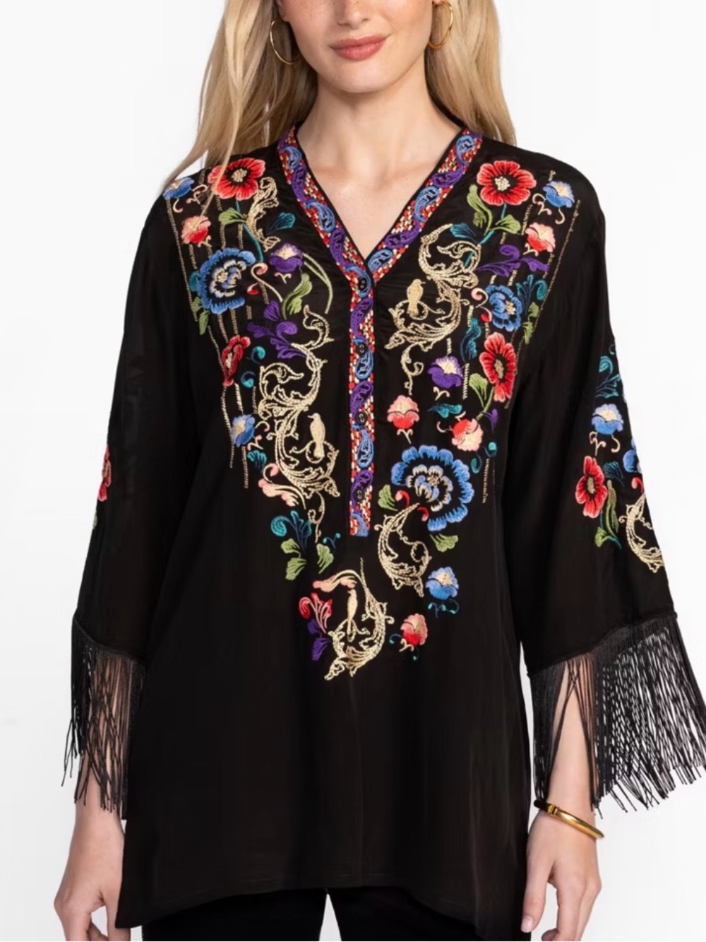 Johnny Was Bahia Silk Floral Embroidered Tunic Top ✨NWT $295 Sz Small